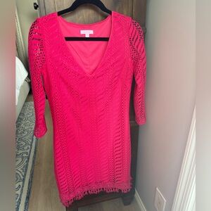 Lilly Pulitzer crochet hot pink dress